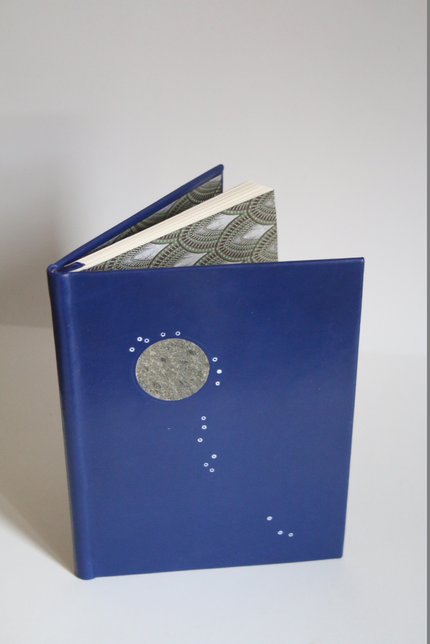 ACI Reliure : livre box bleu et feuille de pierre